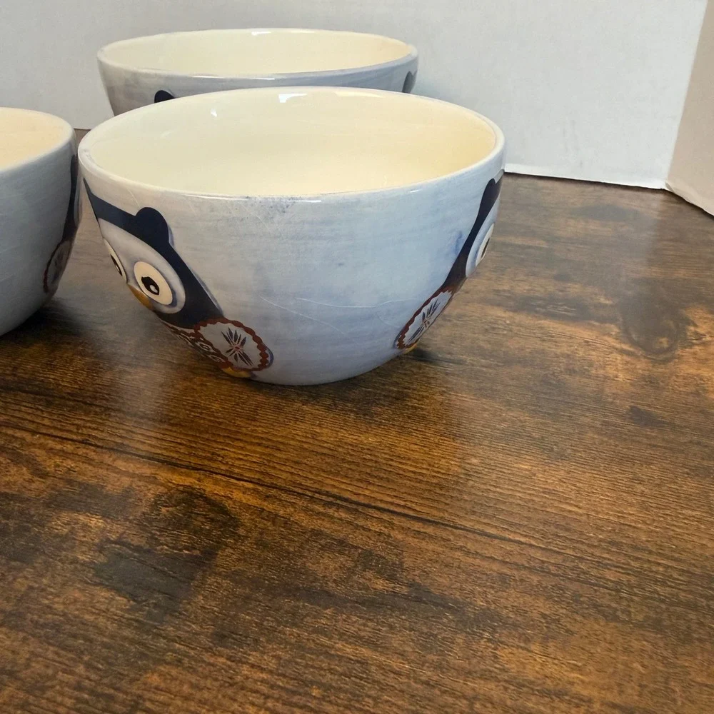Temp-tations Nesting Bowls Set Of 3 Blue Old World Owl Ceramic Kitchenware